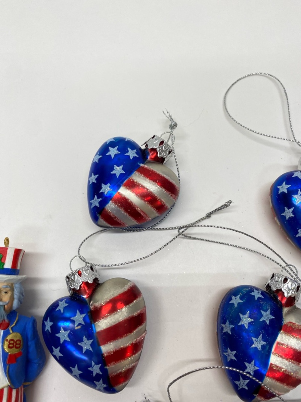 Patriotic Heart Ornament Set of 8 1 Uncle Sam Nutcracker Ornament Americana 4th - Picture 14 of 15